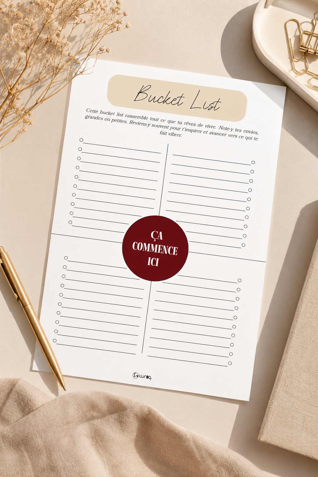 Insert Ma Bucket List pour carnet Luniq.