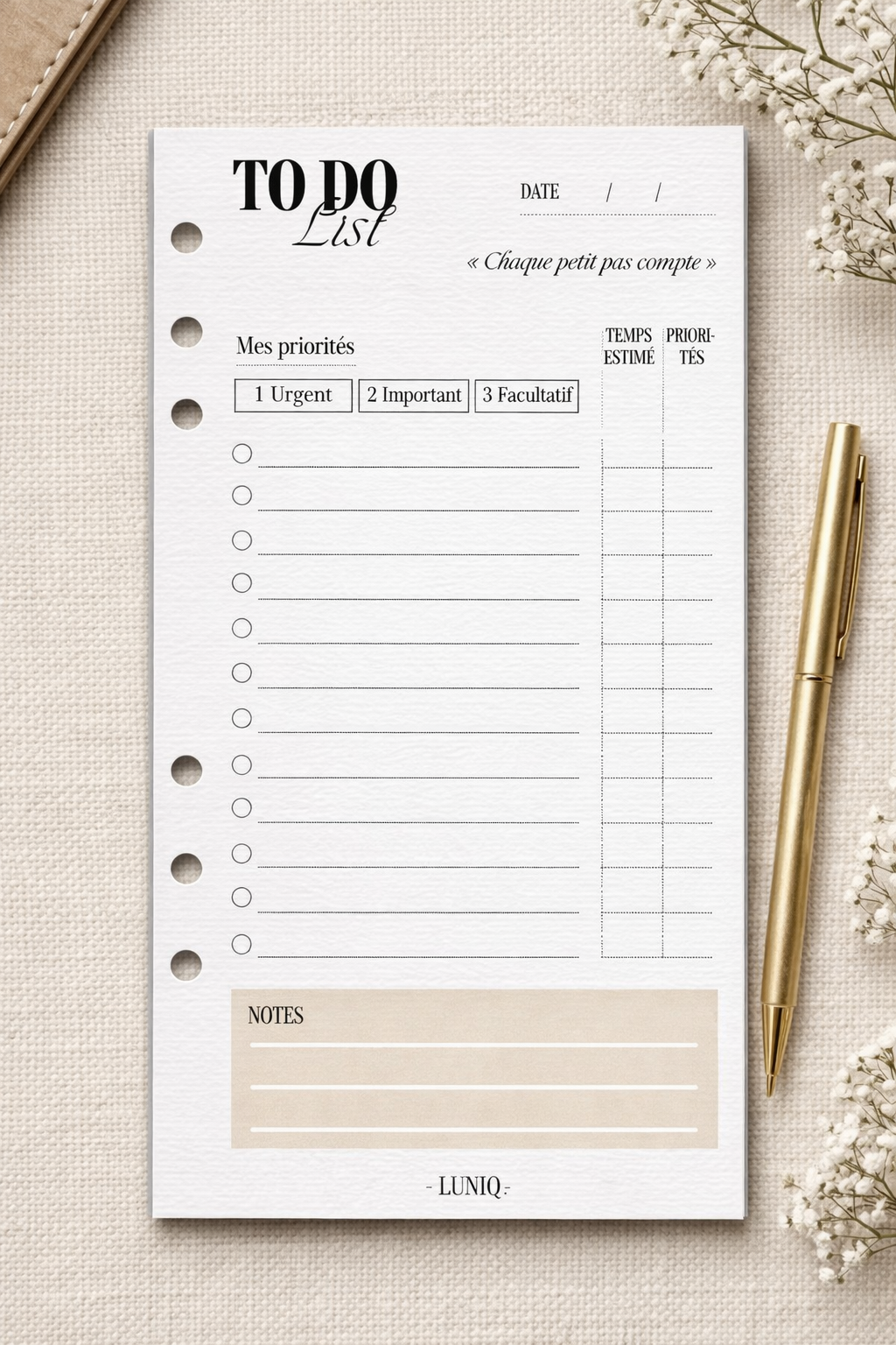 Insert to-do list pour carnet Luniq.