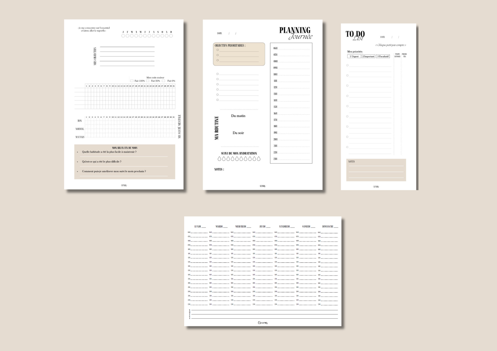 Pack L'organisé Luniq. : carnet en cuir et inserts planning